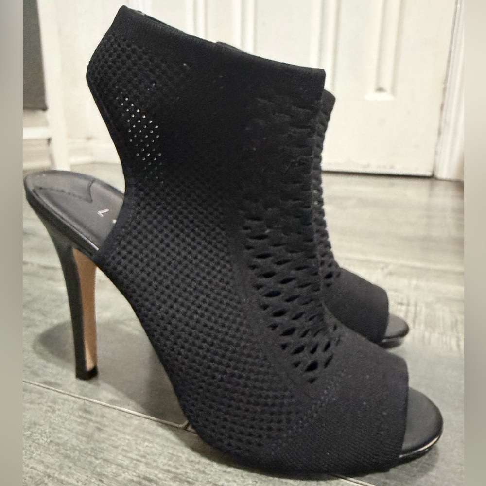 Leith Black Knit Peep Toe Booties Sock Heels Stiletto Size 8.5M